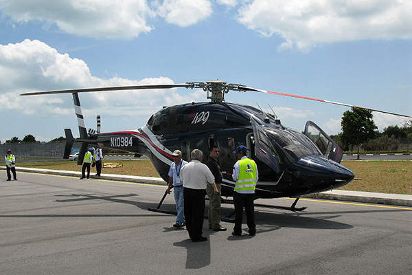 Bell 429 was displayed at the Singapore Air Show in February 2010. Image courtesy of Dave1185.