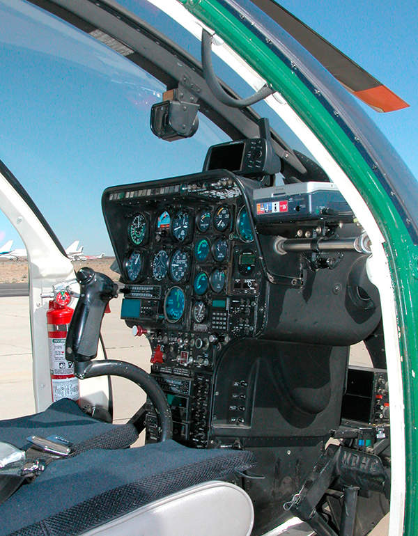 An internal cockpit view of the MD 500E helicopter. Image courtesy of Alan Radecki.